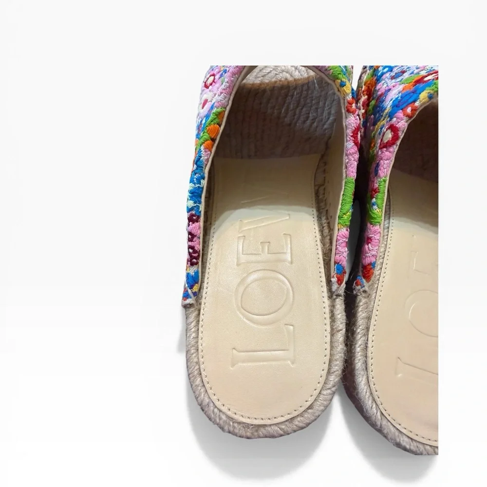 Loewe x Paula's Ibiza Petal Embroidered Canvas Platform Espadrille Mules EU 37